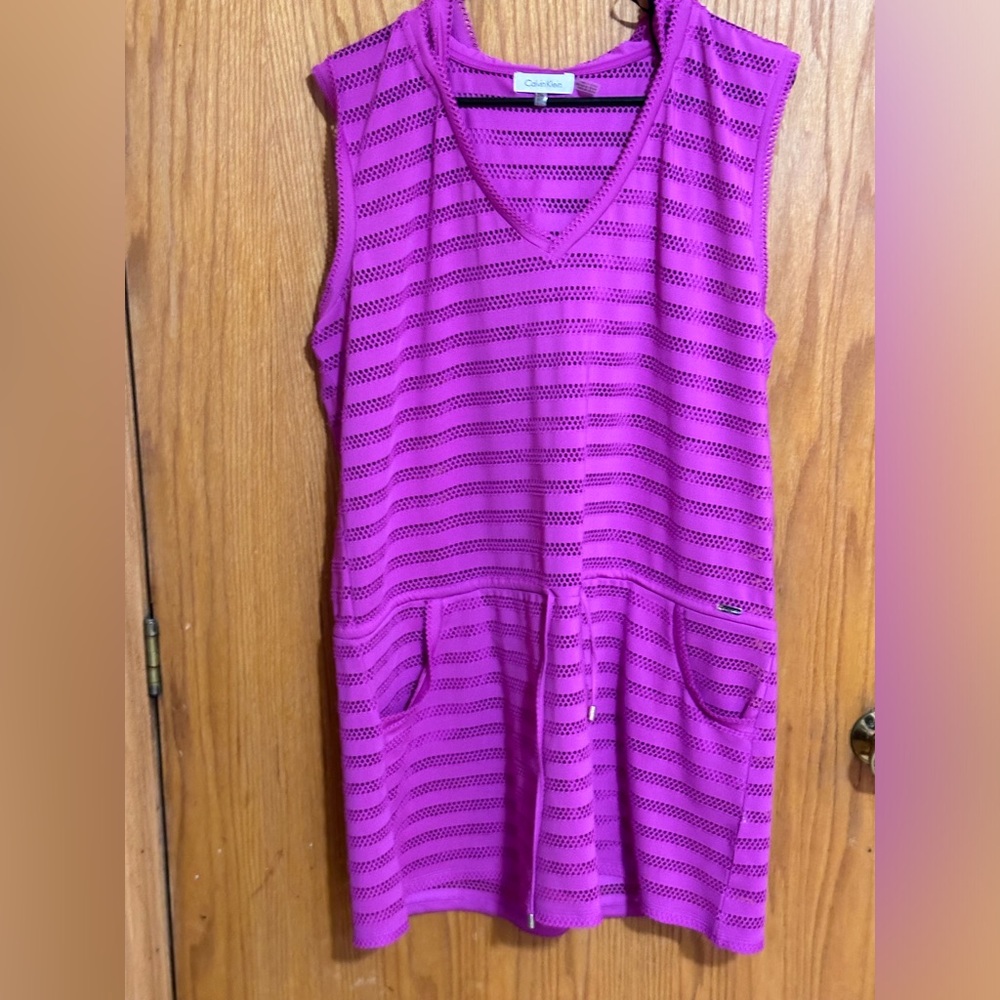 Calvin Klein fushia‎ pink swim coverup sz large/XL women’s hood beach swim